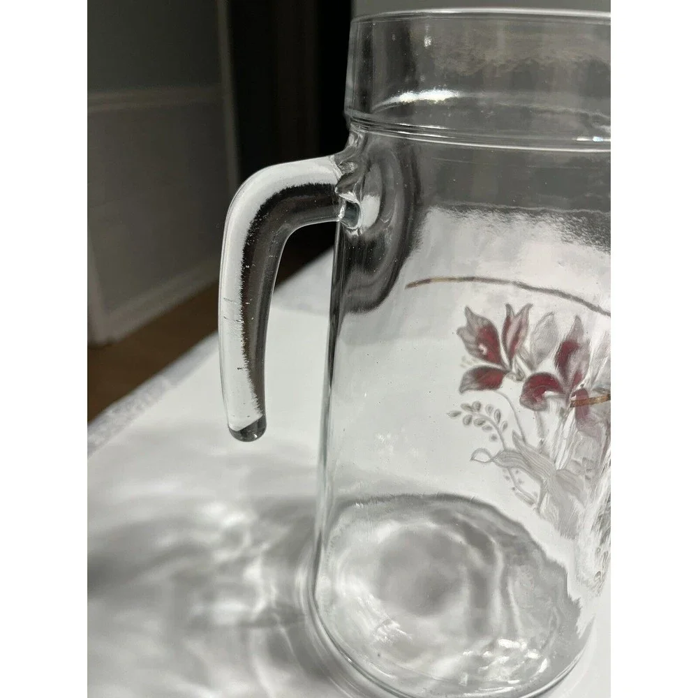 6pc Vtg Floral Glass Water Juice Pitcher w 10oz Drinking Tumblers Glasses Italy
